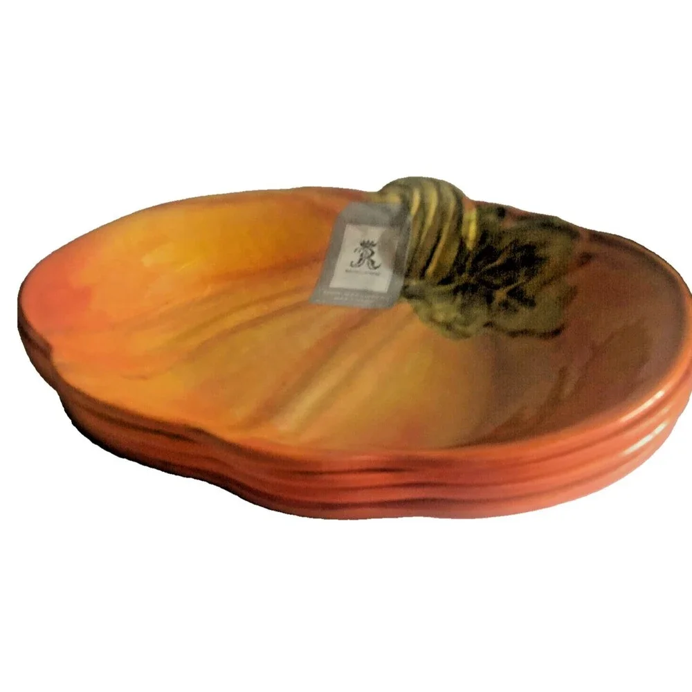 Rachel Ashwell Thanksgiving Plates Bowl Melamine Pumpkin Shaped Serving Set of 4